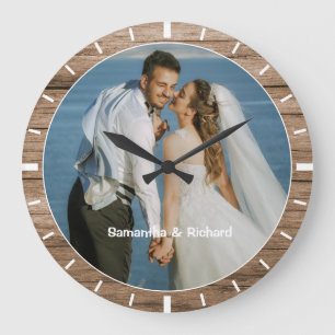 Relógio Grande Nome Personalizado Foto Foto de Casamento Rústico 