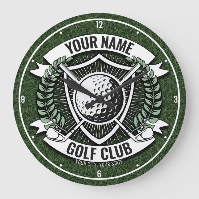 Relógio Grande Nome Personalizado Golfer Golf Club Turf Clubhouse (Frente)