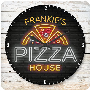 Relógio Grande NOME Personalizado Neon Italiana Pizzeria Pizza Ho