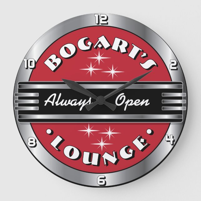 Relógio Grande Nome Personalizado Rettro Cocktail Lounge Clock -  (Frente)