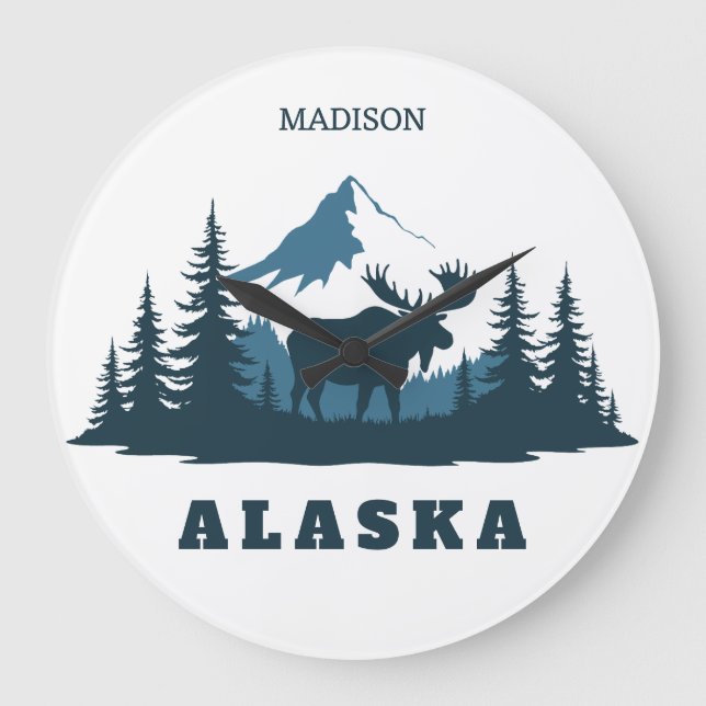 Relógio Grande Nome Personalizado & Texto ALASKA (Frente)