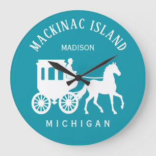 Relógio Grande Nome Personalizado, Texto e Cor Mackinac Island