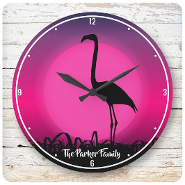 Relógio Grande NOME Personalizado Vivid Beach Sunset Pink Flaming