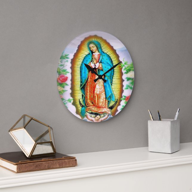 Relógio Grande Nossa Senhora de Guadalupe Floral (Escritório)
