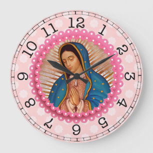Relógio Grande Nossa Senhora de Guadalupe Rosas Rosa