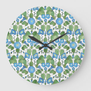 Relógio Grande Nostalgal Blue Morning Glory Round Wall Clock