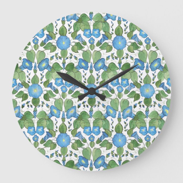 Relógio Grande Nostalgal Blue Morning Glory Round Wall Clock (Frente)