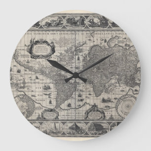 Relógio Grande Nova Tóncio Terrarum, 1606 Mapa Mundial Antiquado