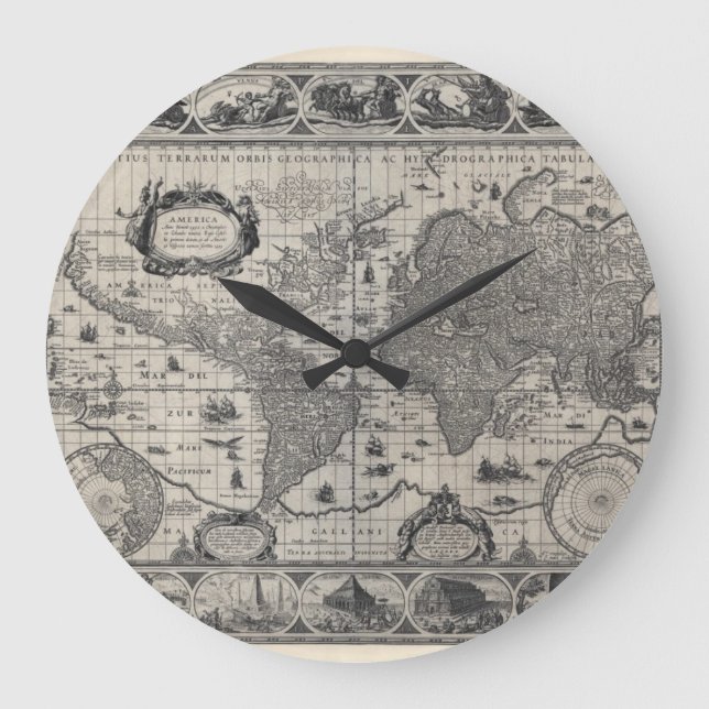 Relógio Grande Nova Tóncio Terrarum, 1606 Mapa Mundial Antiquado (Frente)