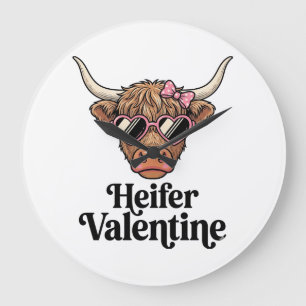 Relógio Grande Novilha Valentine Highland Cow Design Vintage_1