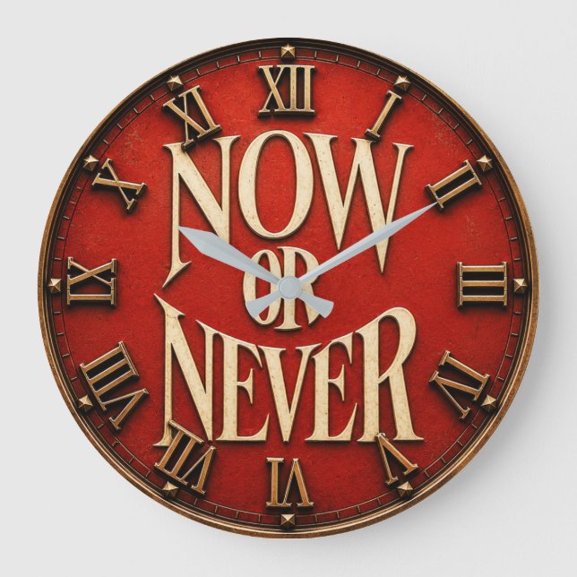 Relógio Grande Now or Never Motivational Inspirational Typography (Frente)