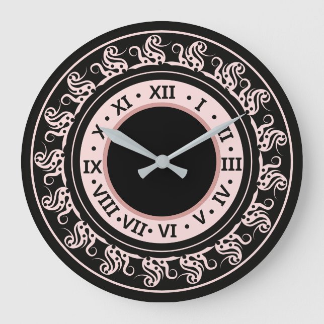 Relógio Grande Numerações romanas, cor-de-rosa, com aparência ant (Frente)