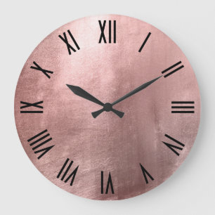 Relógio Grande Numerações romanas em preto-e-preto, Rosa Dourad