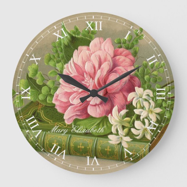 Relógio Grande Numerais romanos do impressão bonito do rosa do (Frente)