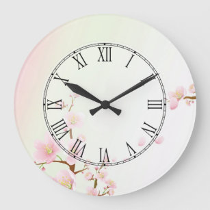 Relógio Grande Numeral romano da natureza cor-de-rosa e branca da