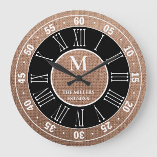 Relógio Grande Numerário Romano Russo de Burlap Monogramado
