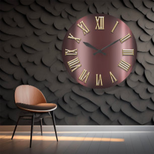 Relógio Grande Número romano metálico Dourado marrom de Borgonh