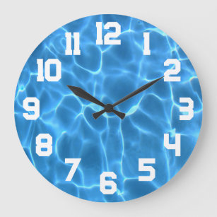 Relógio Grande Números Atléticos Brancos Piscina Nadadora Azul Aq