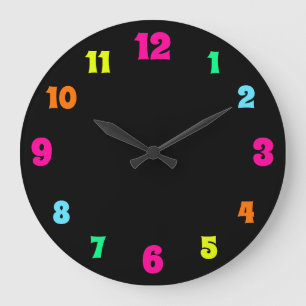 Relógio Grande Números coloridos de neon brilhantes em preto