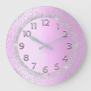 Relógio Grande Números de Cinzas Cor-de-rosa com quadro brilhante