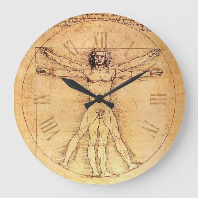 Relógio Grande Números de Leonardo Da Vinci Vitruvian (Frente)