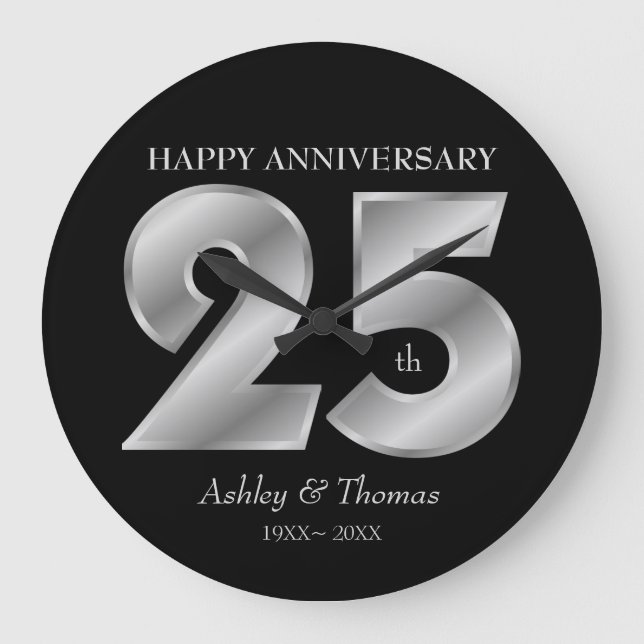 Relógio Grande Números de prata brilhantes (Frente)