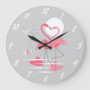 Relógio Grande Números de pulso de disparo do amor do flamingo