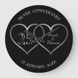 Relógio Grande Números E Corações De Prata