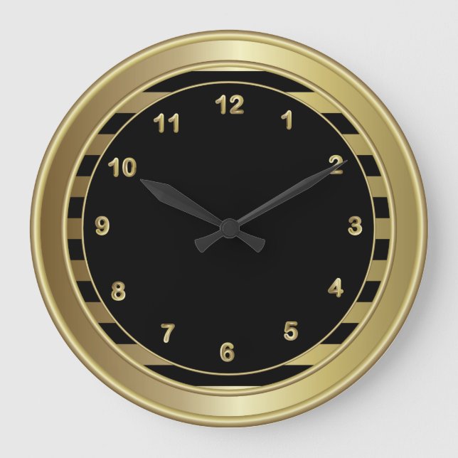Relógio Grande Números e faixas Douradas e preto clássico (Frente)