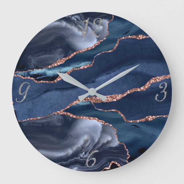 Relógio Grande Números Prateados do Abstrato de Agate Dourado do  (Frente)