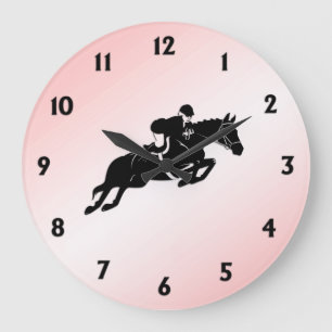 Relógio Grande Números Pretos Rosa-Rosa Equestres