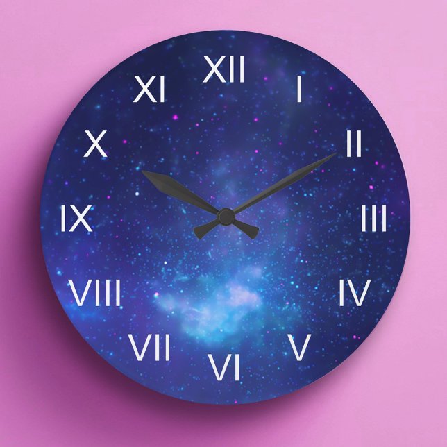 Relógio Grande Números romanos brancos do centro galáctico azul p (Deep Blue Galactic Center White Roman Numerals Large Clock)
