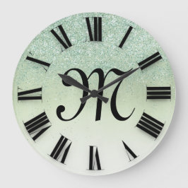 Relógio Grande Números romanos de Rosa Glitter Monogramas