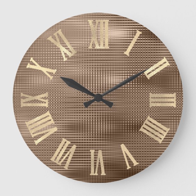 Relógio Grande Numores Romanos Metálicos de Stripes de Bronze em  (Frente)