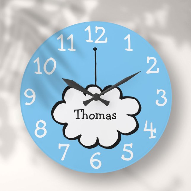Relógio Grande Nuvem na Corda Nome Personalizado (Cloud on a String Personalized Name Large Clock)