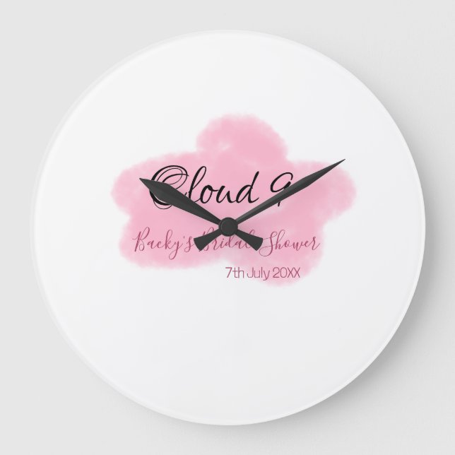 Relógio Grande Nuvens nove rosa pastel chá de noiva data nome (Frente)