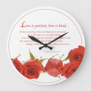 Relógio Grande O Amor é Paciente Rosa Vermelha