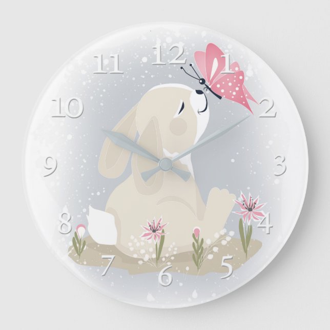 Relógio Grande O bebê lindo Bunny e borboleta. (Frente)