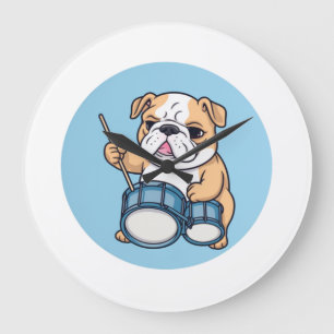 Relógio Grande O Bulldog Tocando Tambor Ritmos e Bulldog Grooves