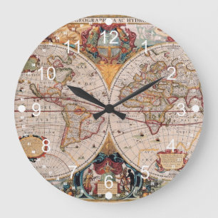 Relógio Grande O design antigo do mapa de Velho Mundo do vintage