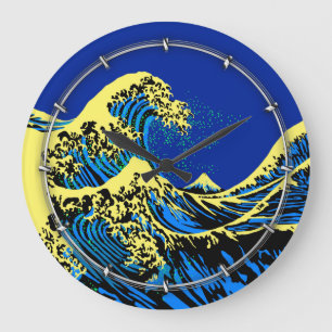Relógio Grande O Excelente Hokusai Wave no estilo Pop Amarelo Azu