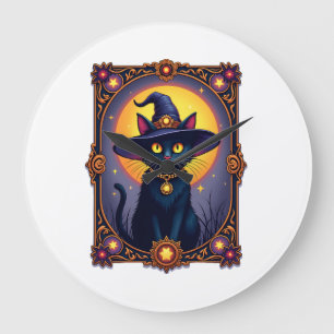 Relógio Grande O Gato Bruxo Cartão Tarot Halloween Vintage Gótico