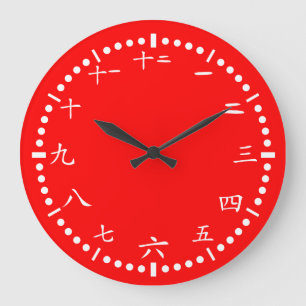 Relógio Grande O japonês numera o fundo vermelho