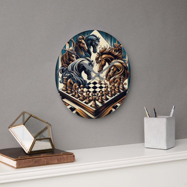 Relógio Grande O jogo de cavaleiros - xadrez encontra fantasia (Escritório)