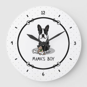 Relógio Grande O Menino de Boston Terrier (preto)