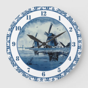 Relógio Grande O moinho de vento holandês Delft colore o azul e