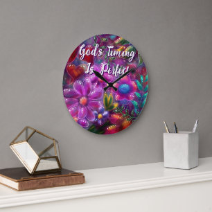 Relógio Grande O momento de Deus é perfeito e floral personalizad