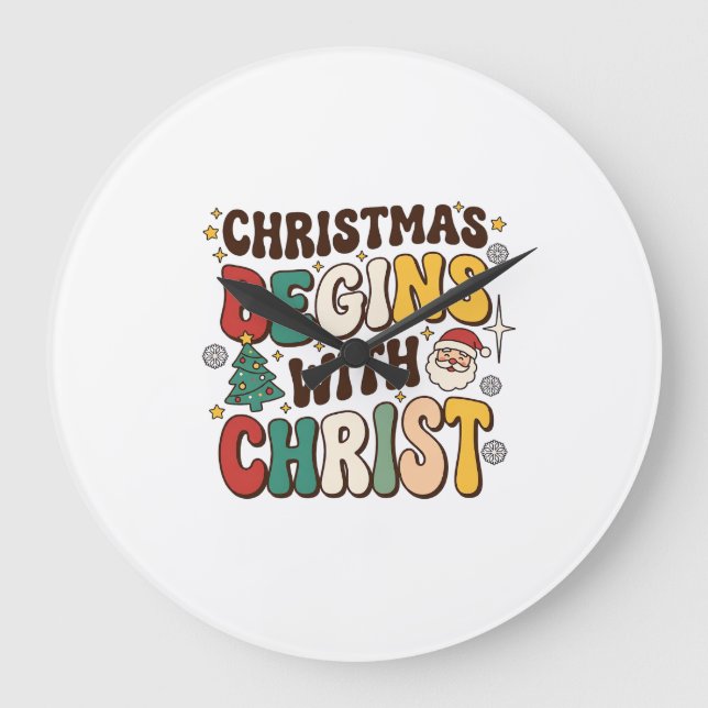 Relógio Grande O Natal Começa Com Cristo Design de Árvore de Nata (Frente)