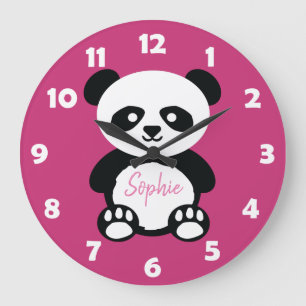 Relógio Grande O urso de panda bonito cor-de-rosa personalizado