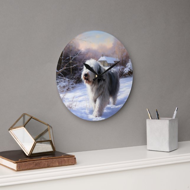 Relógio Grande O velho pastor de inglês deixa nevar o Natal (Escritório)